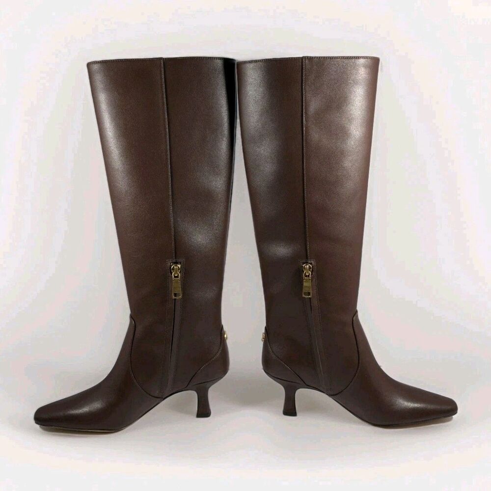 Coach Sculpt C Leather Tall Kitten Heel Boot Maple Brown Size 6.5B NIB - Picture 3 of 15